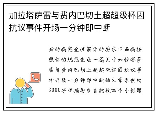加拉塔萨雷与费内巴切土超超级杯因抗议事件开场一分钟即中断