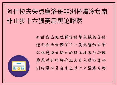 阿什拉夫失点摩洛哥非洲杯爆冷负南非止步十六强赛后舆论哗然 阿什拉夫失点摩洛哥非洲杯爆冷负南非止步十六强赛后舆论哗然